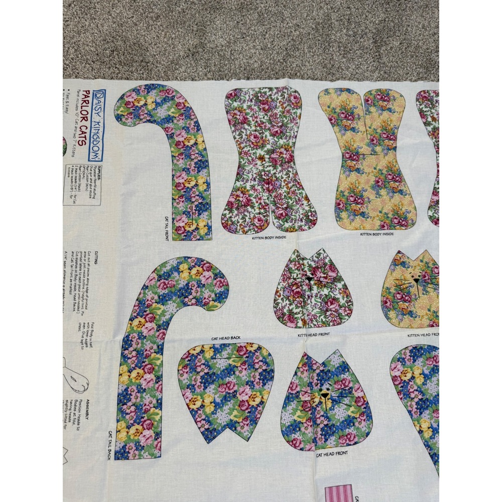 Vintage Daisy Kingdom Parlor Cats Fabric Panel 3823 Springs Industries Floral - Picture 6 of 7